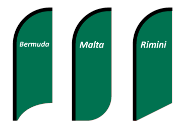 Beachflag Ausführungen Bermuda, Malta und Rimini