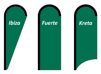 Beachflag Ausführungen Ibiza, Fuerte und Kreta